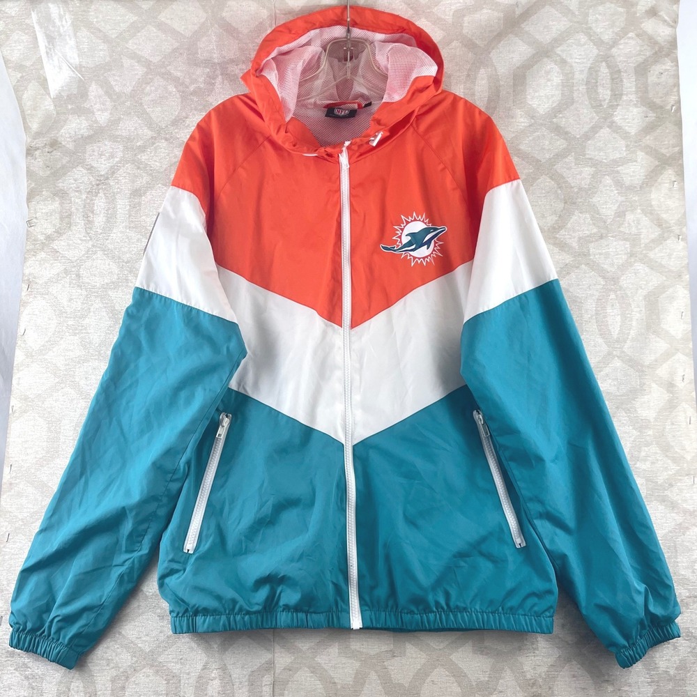 Miami Dolphins NFL Primark Colorblock Windbreaker‎ Jacket Men's M Orange White